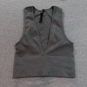 Out From Under Urban Outfitters Deep V-Neck Ribbed Tank Top Size M Gray Stretch